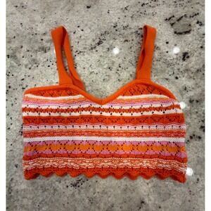 H&M Crochet Knit Crop Top Orange Pink Boho Bralette Small